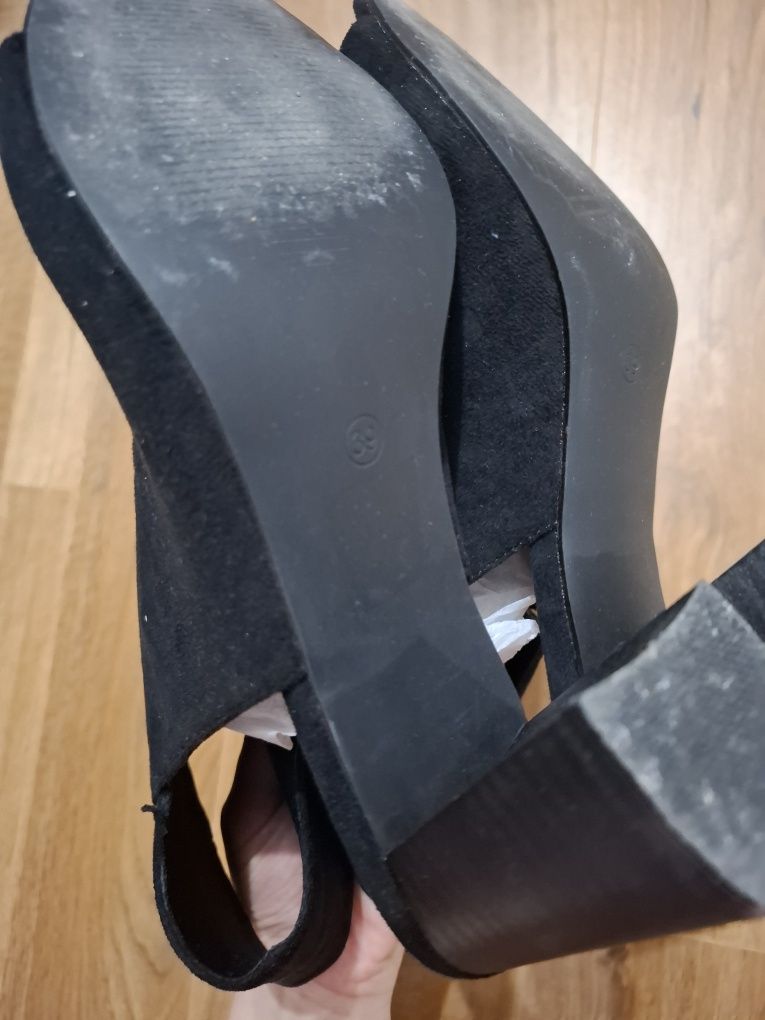 Czarne botki open toe zamek sandaly 38