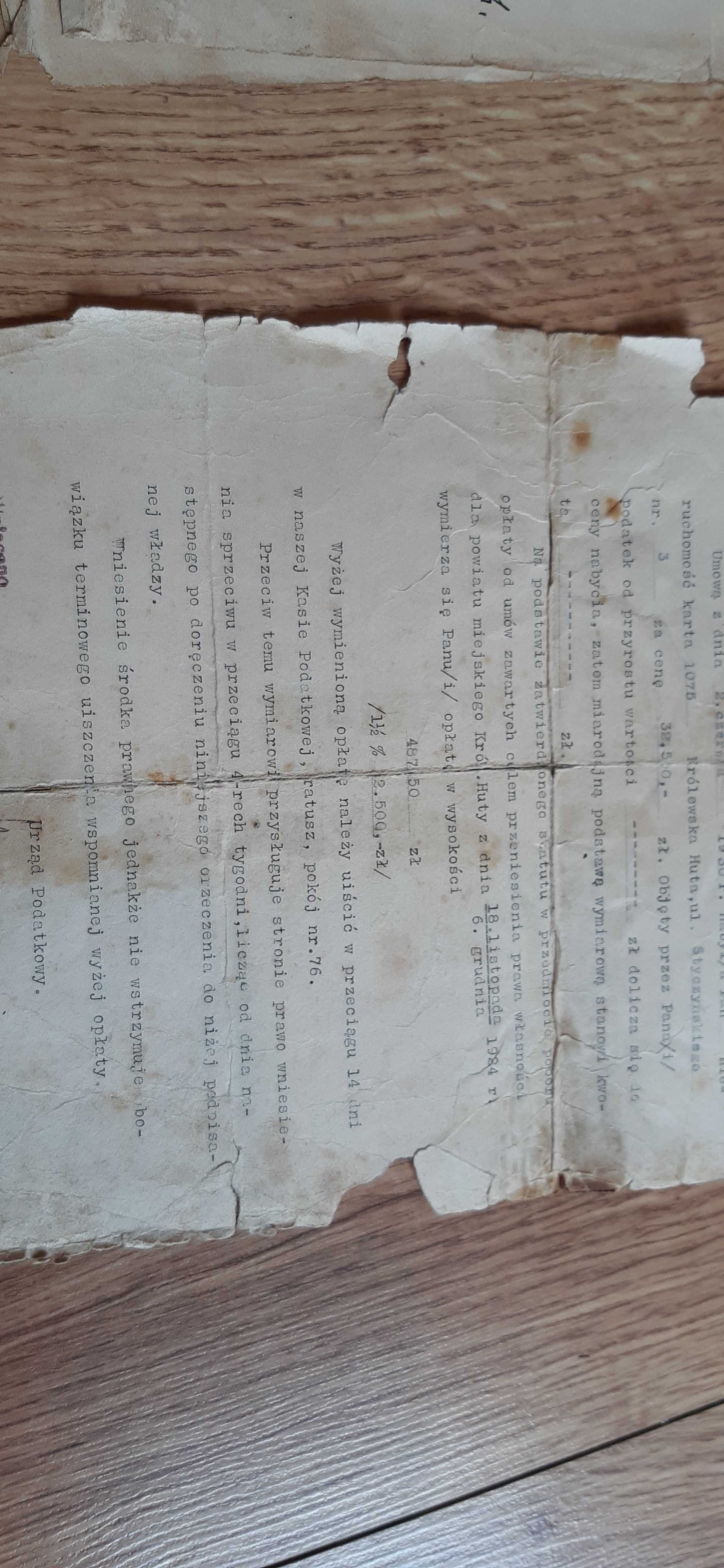 stary dokument przed 2 wojną światową 1930rok