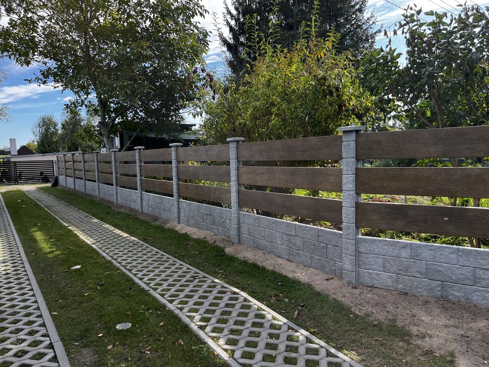 Płot betonowy, przęsła - imitacja deski, kamień - montaż i transport!