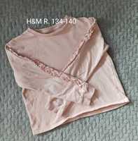 Bawełniana różowa bluza, sweter, dres z falbankami H&M 134-140