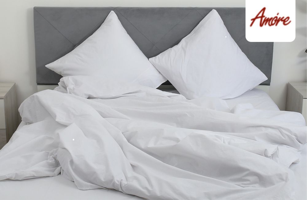 Комплект білої постільної білизни Amore, Бязь, Розмір Евро
