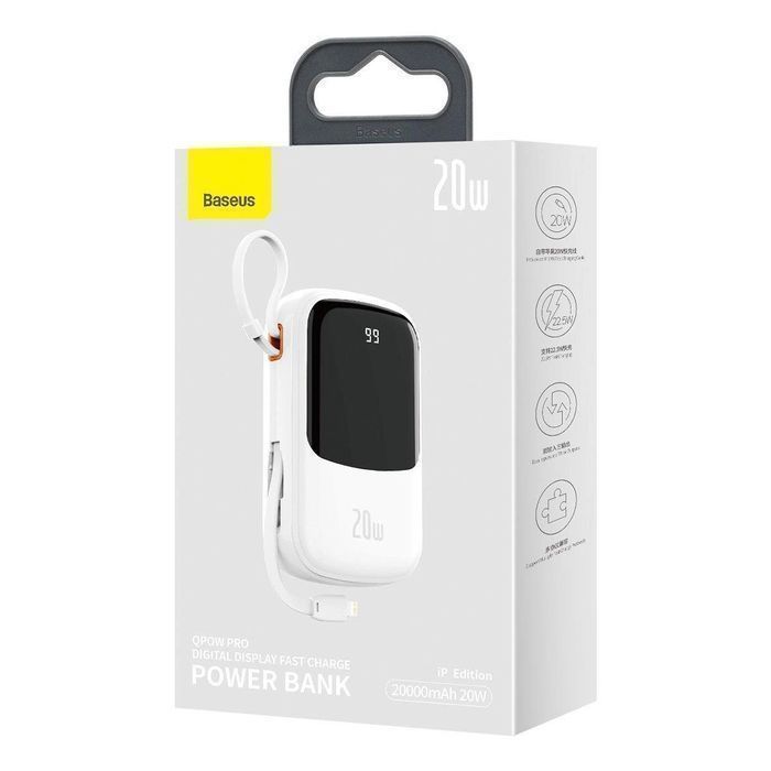 Baseus powerbank 20000mAh 20W QC/PD/SCP/FCP z kablem Lightning biały