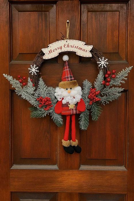 Świąteczny wianek 40 cm na metalowej ramie – zielona dekoracja