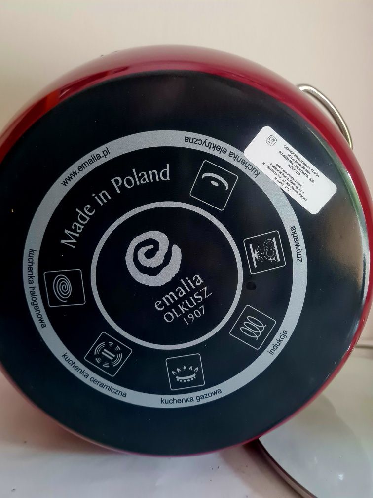 Garnek Emaliowany Glosa z pokrywą szklaną 4l wiśniowy Emalia Olkusz