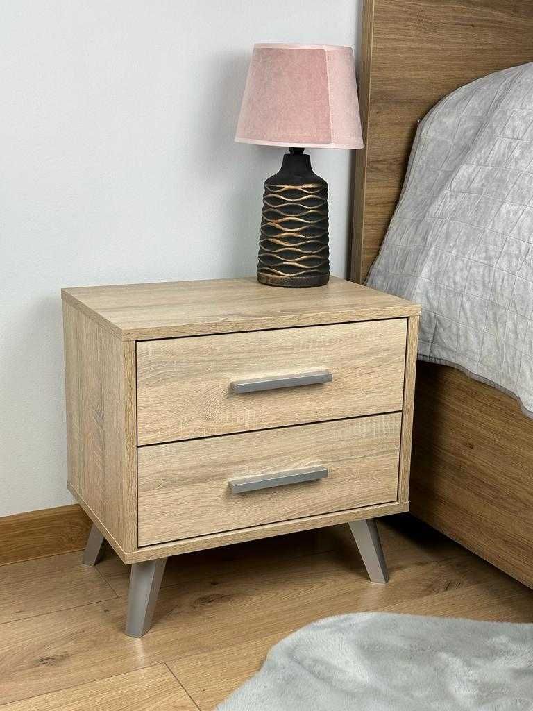 stolik nocny SN-2 LOFT 45cm dąb artisan/dąb sonoma/biały mat/czarny