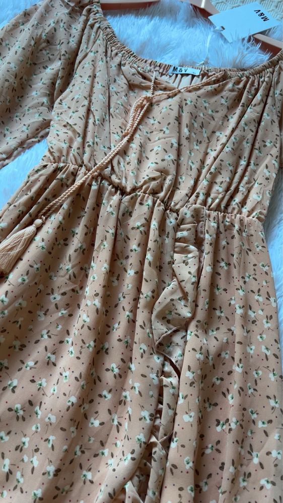 Vestido longo de verão florido com folhos M/L