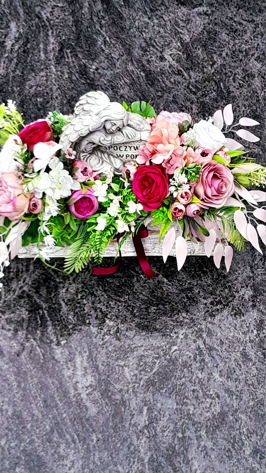 Stroik kompozycja wiązanka na cmentarz grób pomnik sztuczne kwiaty