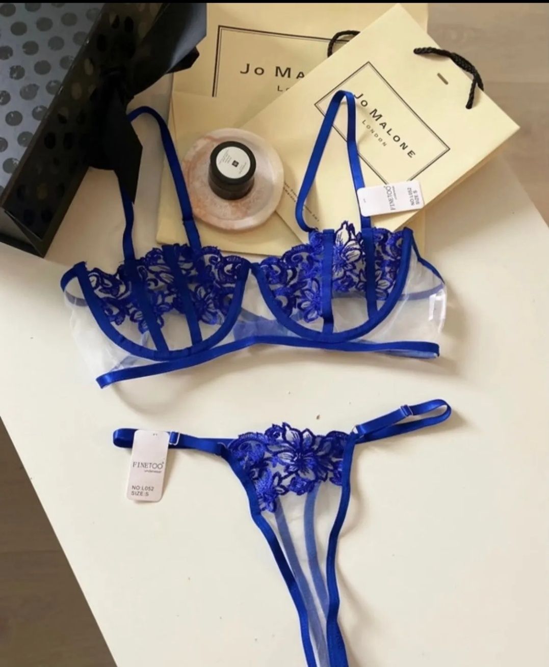 Комплект кружевної білизни,сексуальньне бікіні з бюстгалтером синій