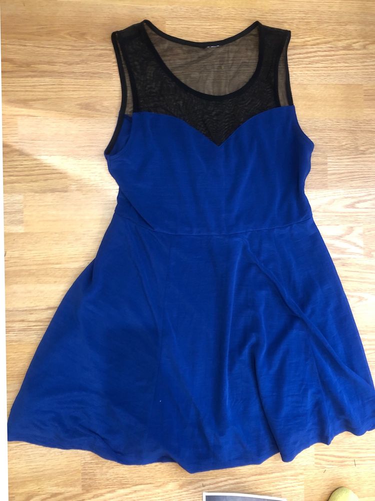 Синее Платье  с стильной сеткой S