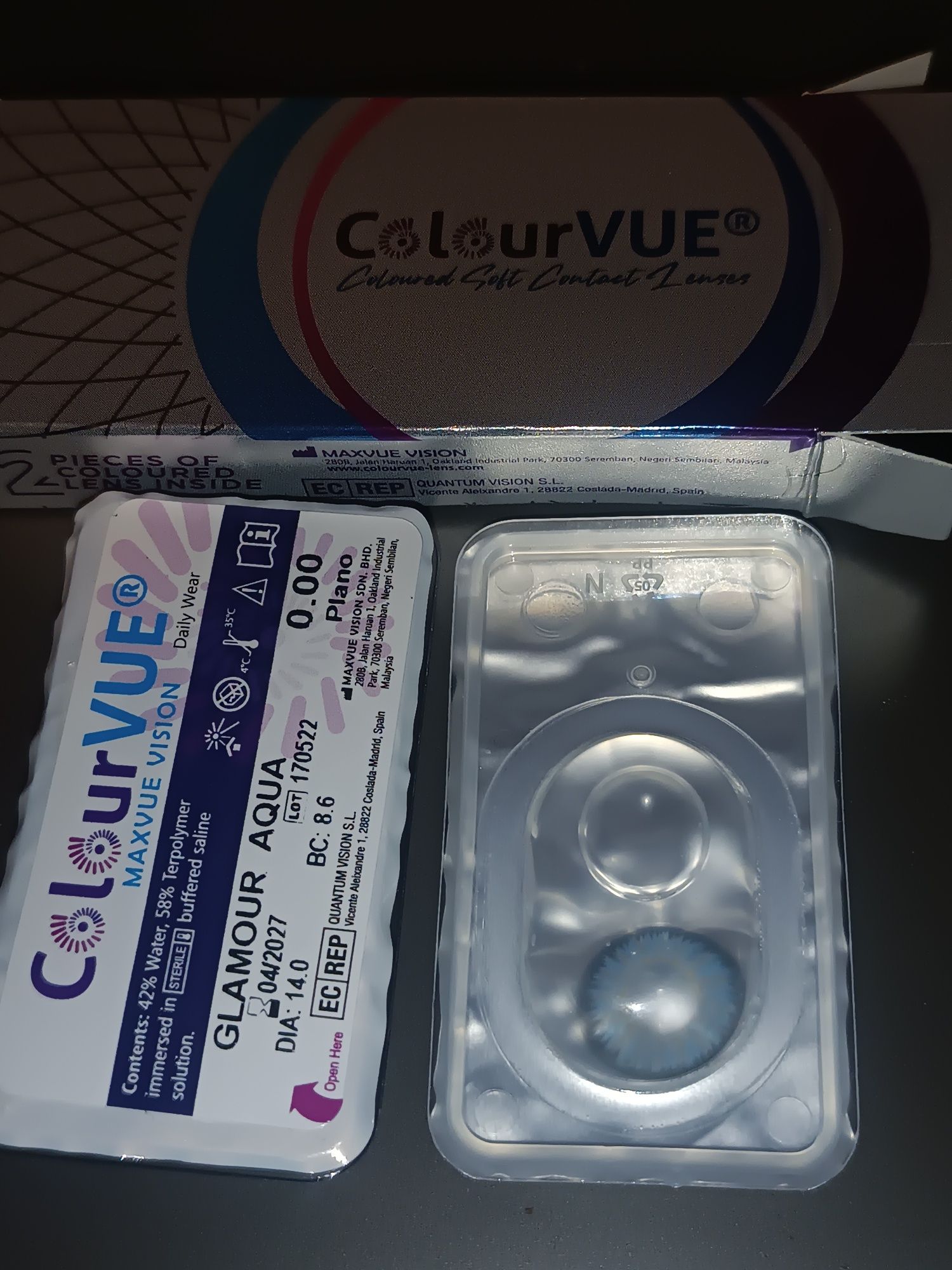 Soczewki kontaktowe kolorowe ColourVUE Glamour Aqua-0.00