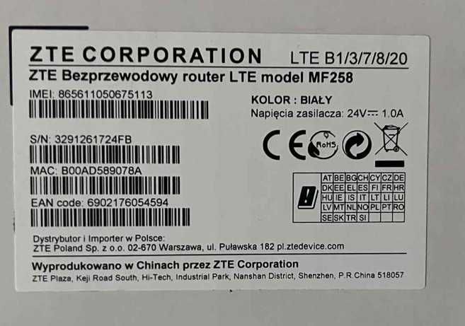Router ZTE MF258ZTE MF258 + Antena zewnętrzna