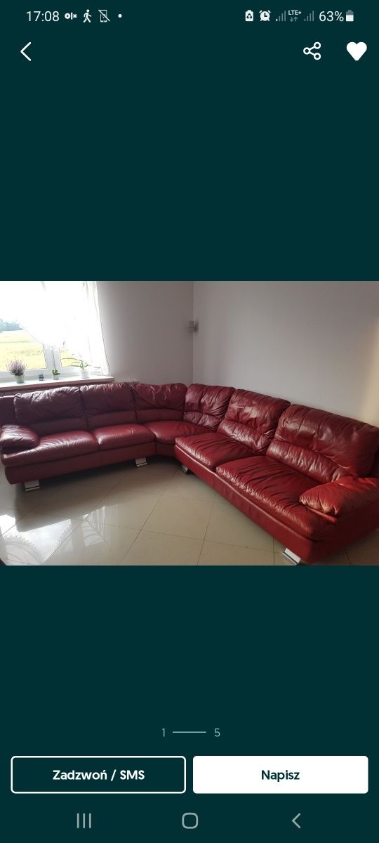 Narożnik skórzany czerwony 260x270