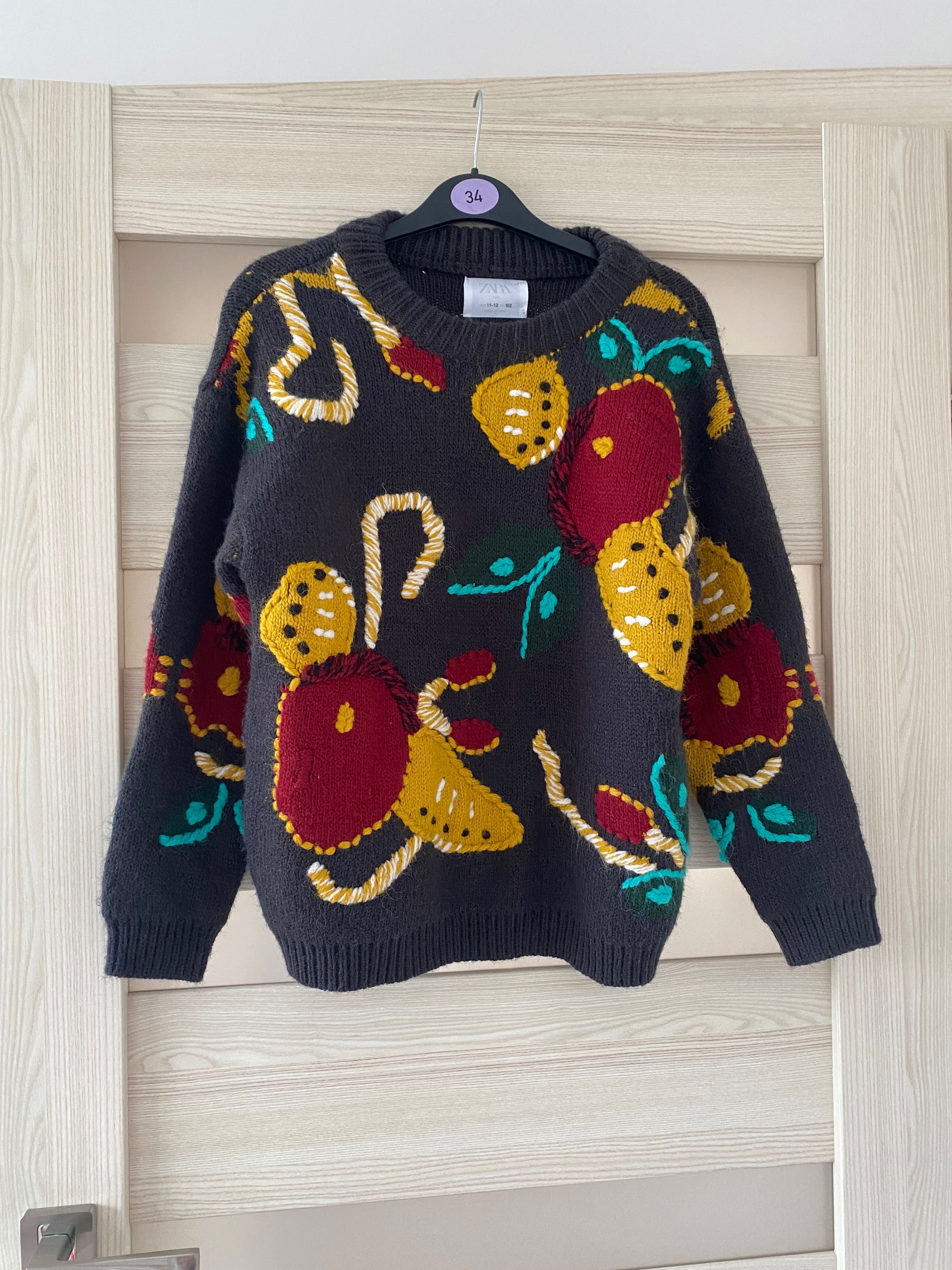 Sweter zara szary czarny wzory aplikacje must have poszukiwany