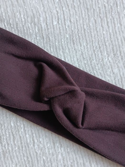 Bawełniana opaska na włosy z węzłem - brązowa czekoladowa