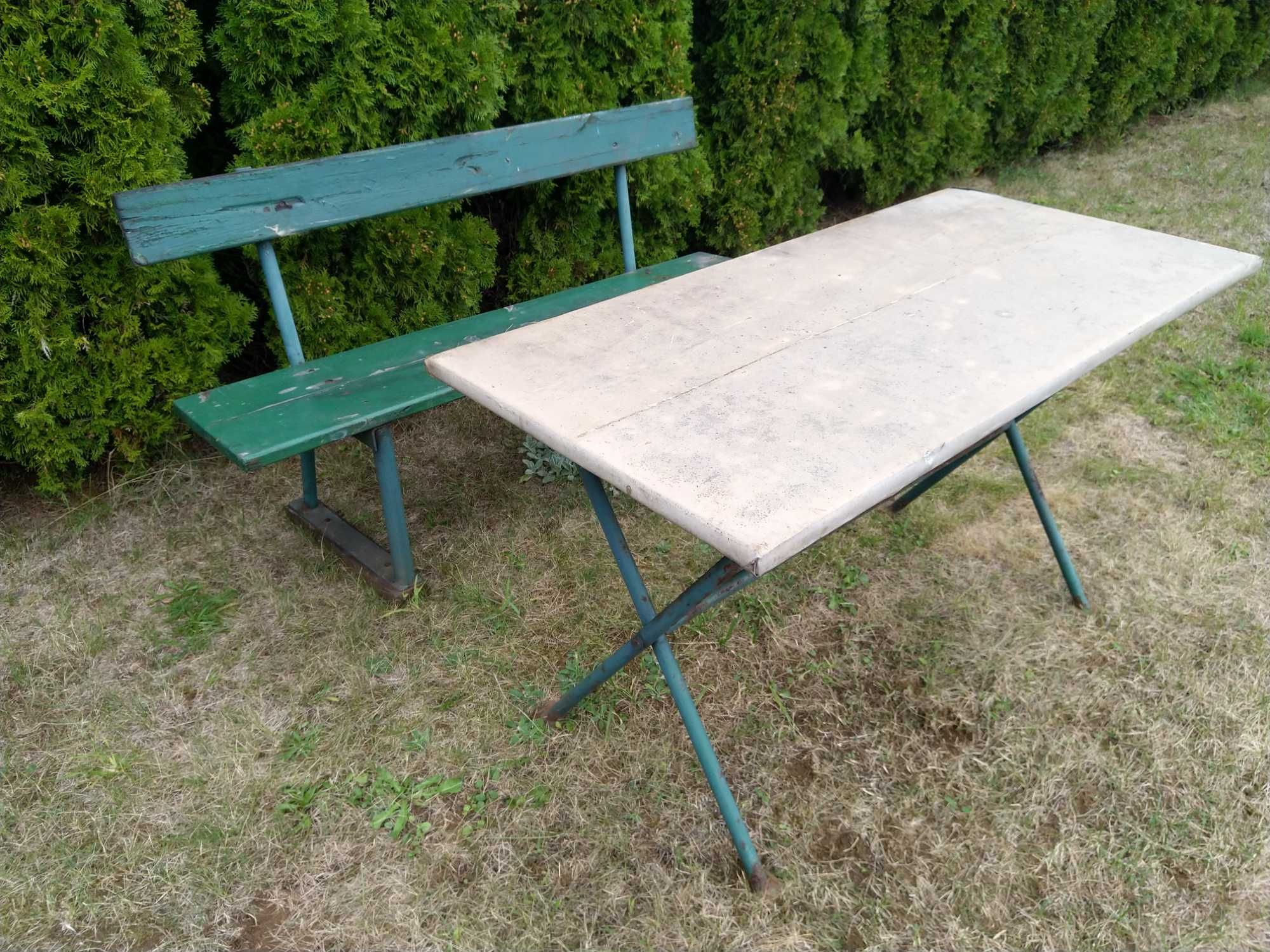 Zestaw ogrodowy metalowo drewniany ława + stół metalowy ławka stolik