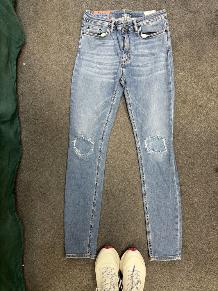 Acne studios peg blue rurki skinny  jeansy vintage wycierane