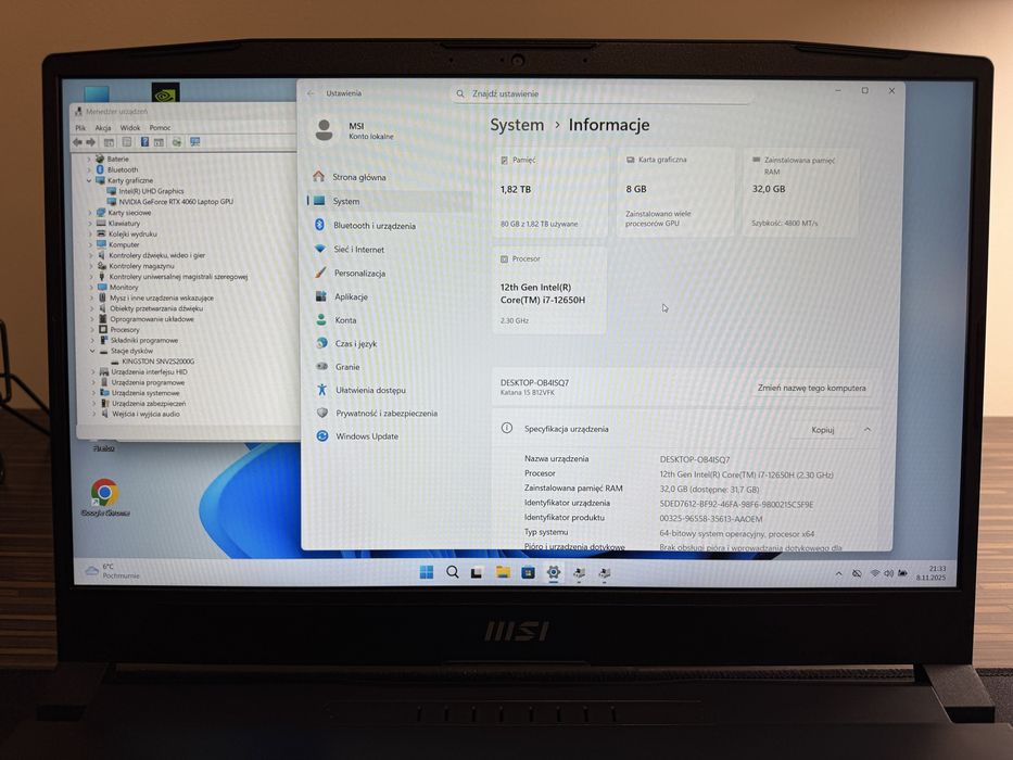Laptop msi katana 15 B12VFK opis!
