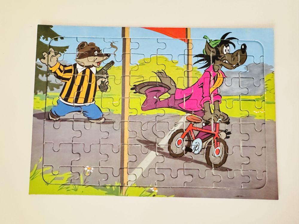 Stare puzzle Wilk i Zając, NRD, vintage, retro unikat PRl