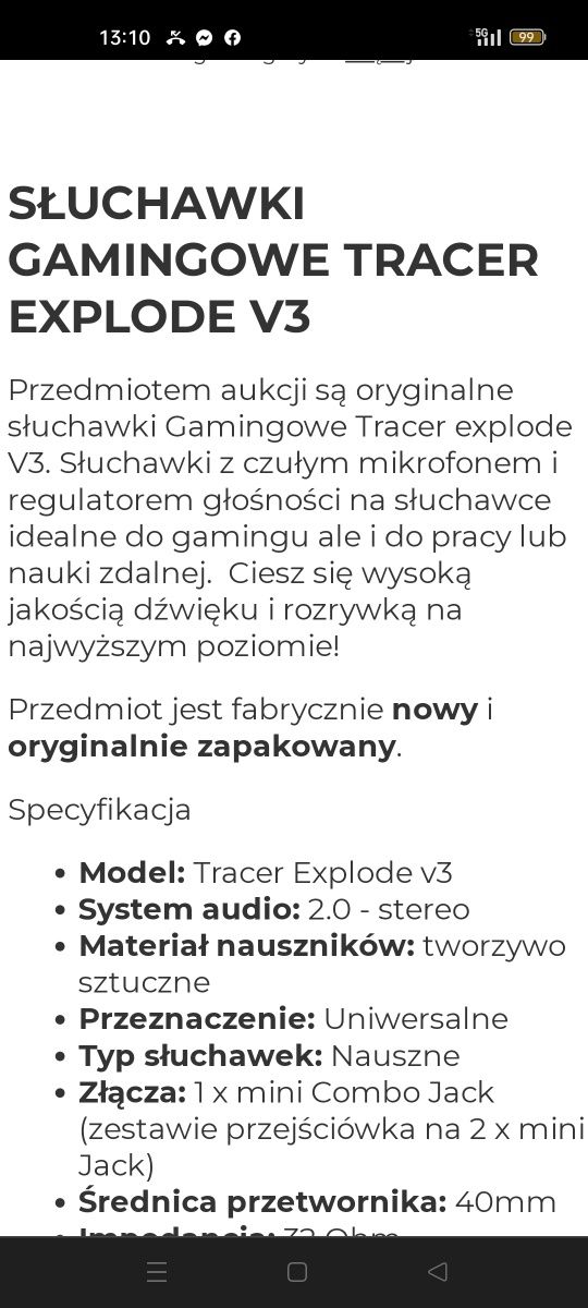 Słuchawki gamingowe tracer Explode v3 Nowe