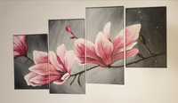 Obraz akrylowy na płótnie, tryptyk, 4 części, kwiaty magnolii