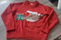 C&A czerwony sweter świąteczny r.128 sweterek z motywem świątecznym
