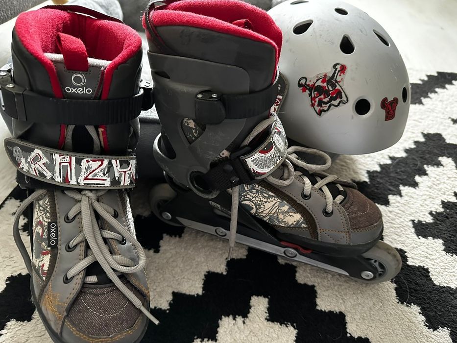 rolki Oxelo wraz z kaskiem i kompletem ochraniaczy. Rozmiar 37-40
