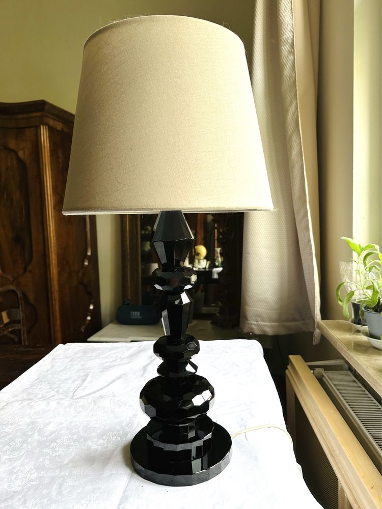 Lampa czarna szklana stołowa glamour