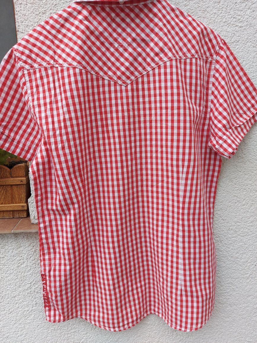 Koszula męska slim fit w kratę czerwona biała L Pepe Jeans