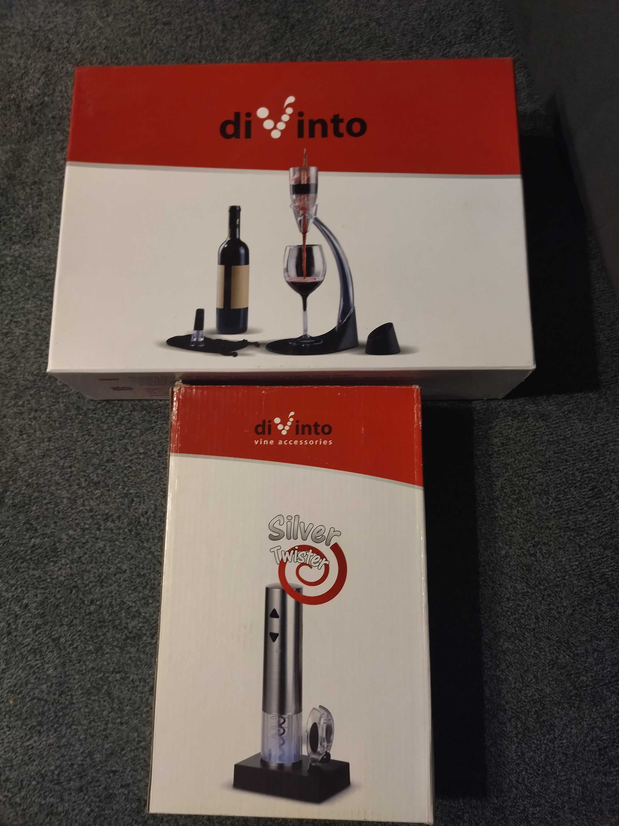 Elegancki zestaw do wina diVinto aerator + korkociąg Silver Twister