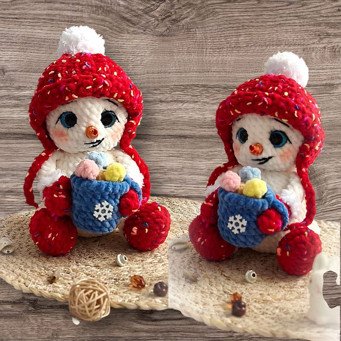 Bałwanek, bałwan świąteczny. Maskotka szydełkowa