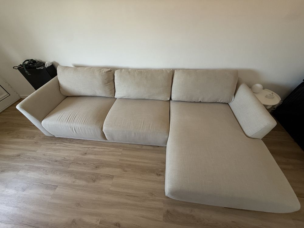Sofá Chaise Longe Beje 3 Lugares