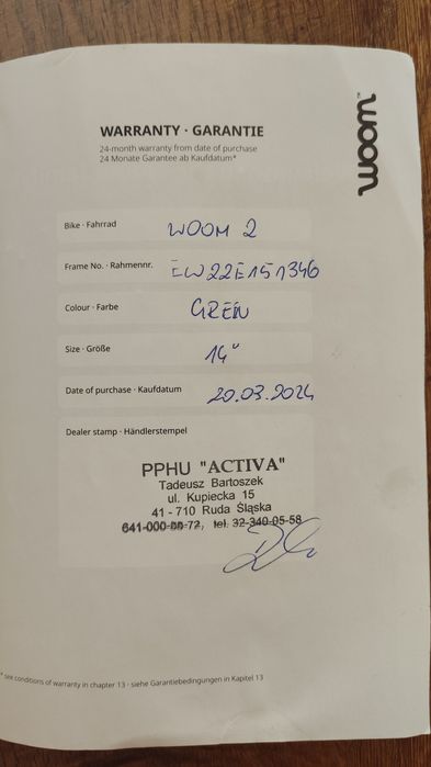 Rower dziecięcy woom 2 zielony 14 cali.