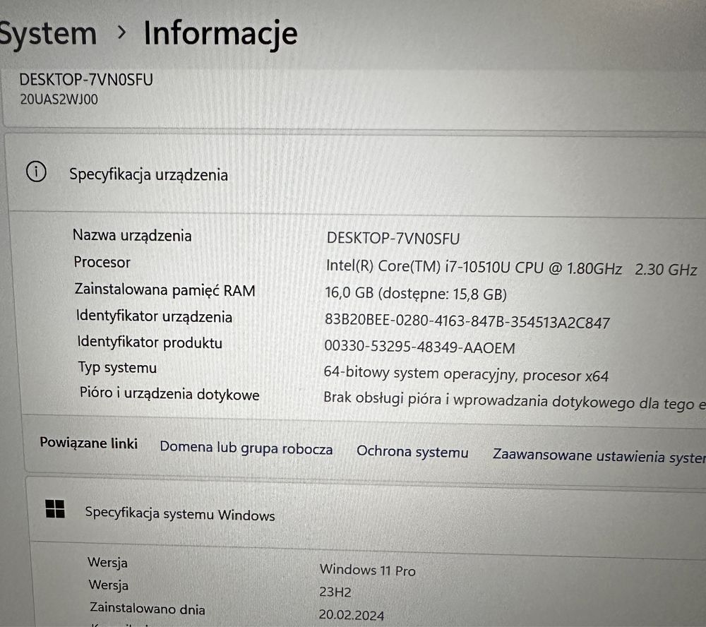 Lenovo X1 Carbon 8th i7 10510u 16GB 256gb ssd