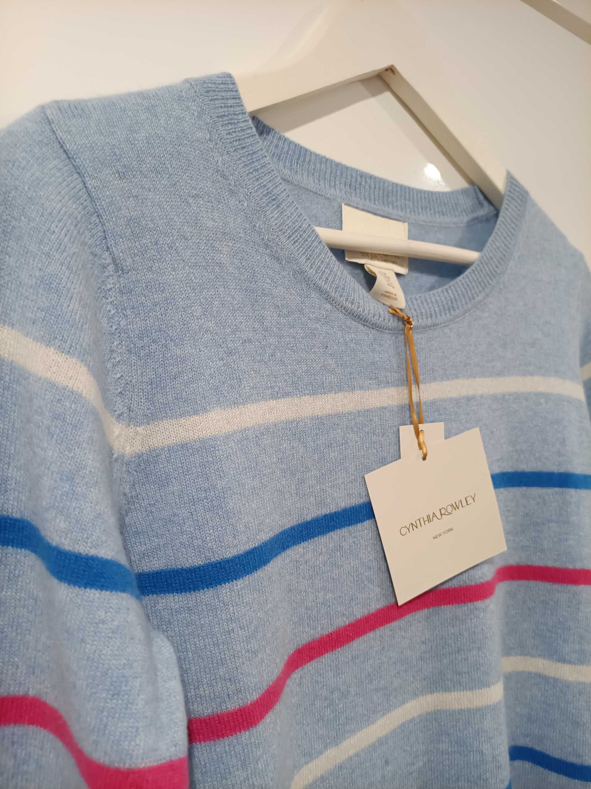 Nowy sweter damski 100% kaszmir Cynthia Rowley błękitny