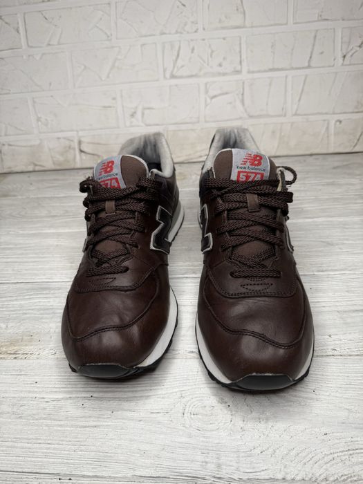 Коричневые кожаные кроссовки new balance 574 размер 45