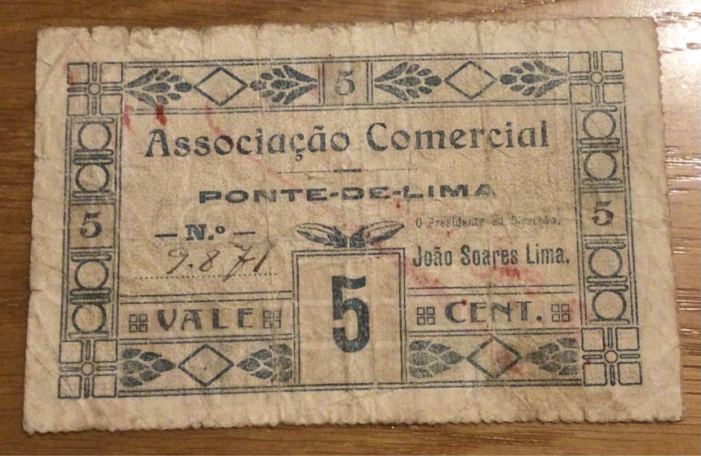 CÉDULA PONTE DE LIMA  -  5 CENTAVOS