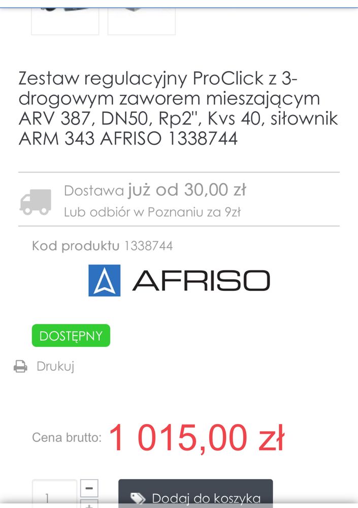 Afriso silownik i zawor mieszający 3 drogowy arv dn50 arm343 nowy