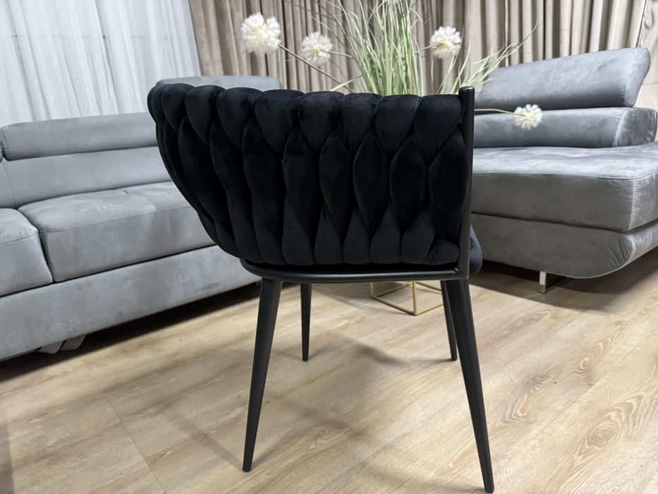 Nowe Krzesło Welurowe Plecione Glamour Wygodne Czarne Meble Dom Fotel