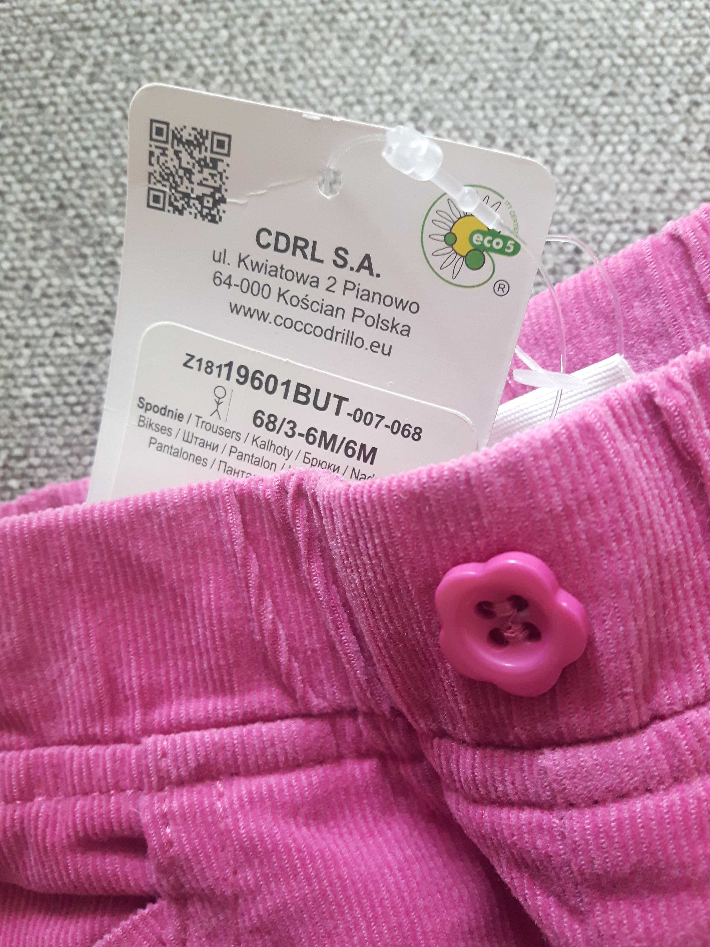 Nowe ciepłe różowe spodnie z podszewką rozm. 68 Coccodrillo