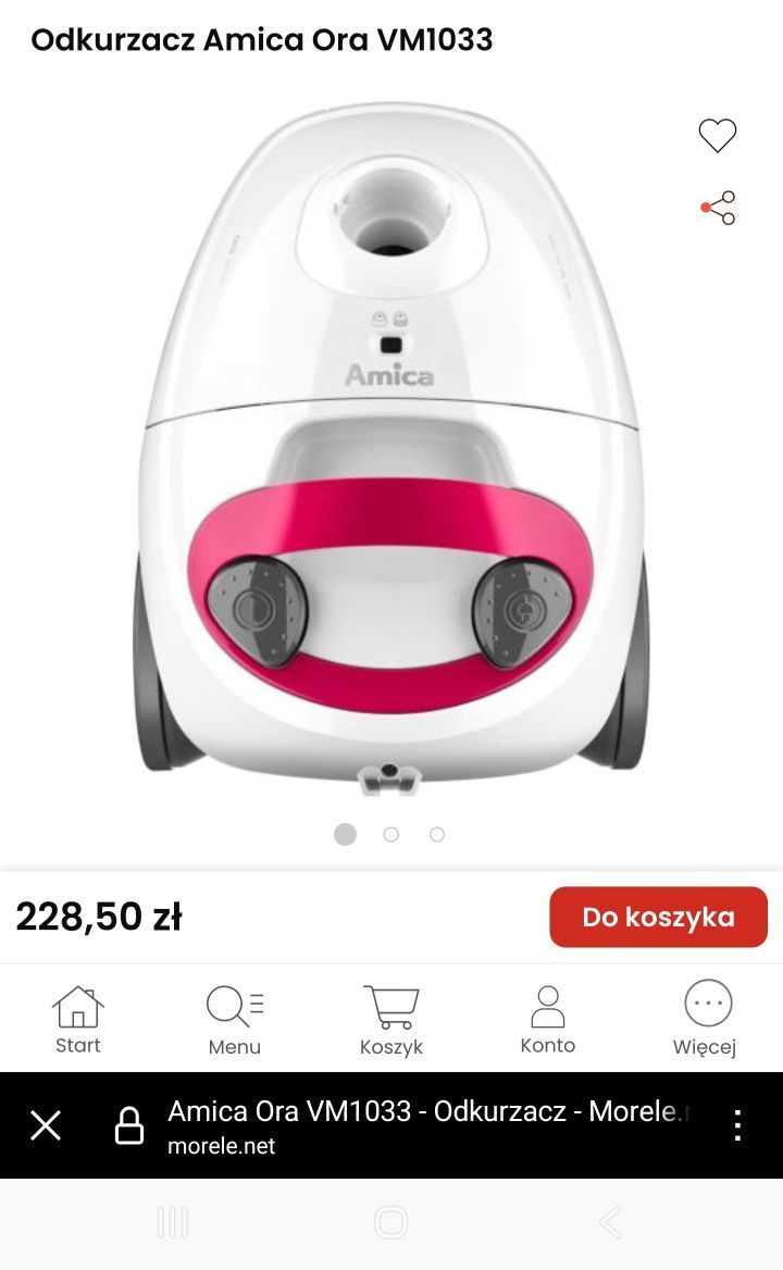 Odkurzacz workowy AMICA ORA VM1033 plus worki