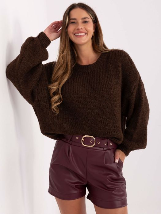 Szorty damskie burgundowe z ekoskóry z paskiem Rue Paris