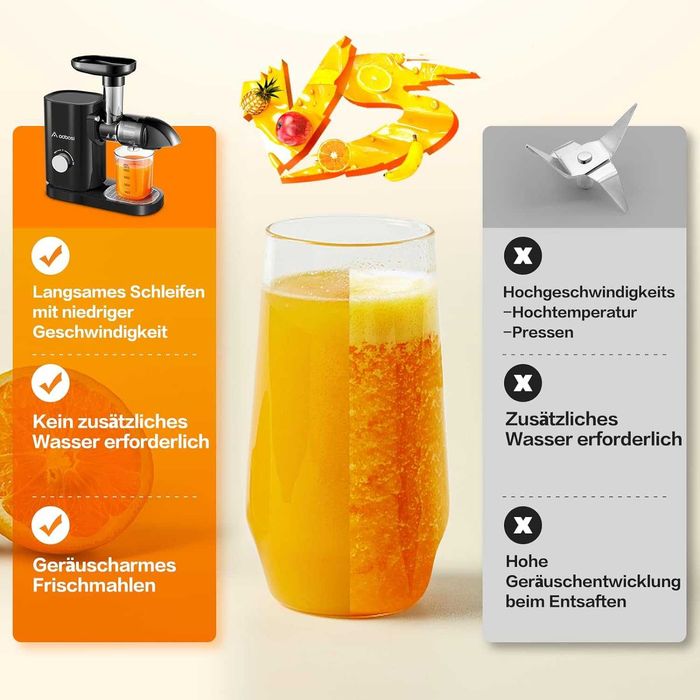 Sokowirówka wyciskarka wolnoobrotowa, z cichym silnikiem, z kubkiem