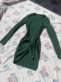 Zielona obcisła sukienka z wiązaniem długi rękaw S 36 shein