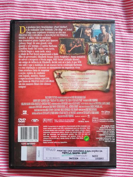 Dvd do filme "Piratas das Caraíbas - A Maldição do Pérola Negra"