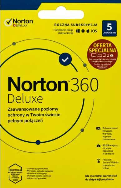 Antywirus NORTON 360 Deluxe 50GB 5 URZĄDZEŃ 1 ROK