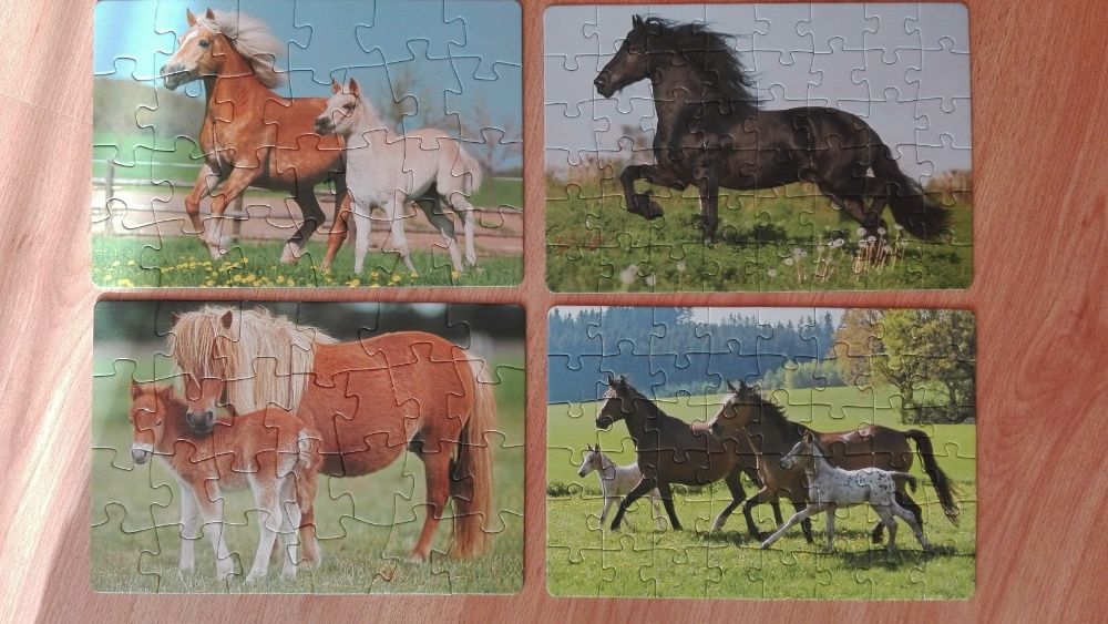 4x Puzzle puzle konie koniki zestaw walizka