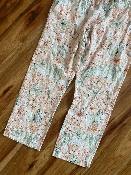 Xxl 44 42 spodnie lnine len wzory pastele beż plus size +size