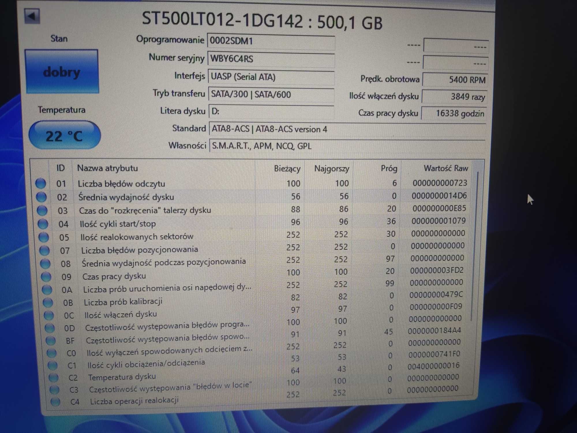 Dysk twardy HDD 500GB SATA 2,5"