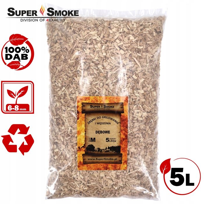 Zrębki Wędzarnicze Super Smoke DĄB KL-08 (6-8mm) Medium 5 Litrów