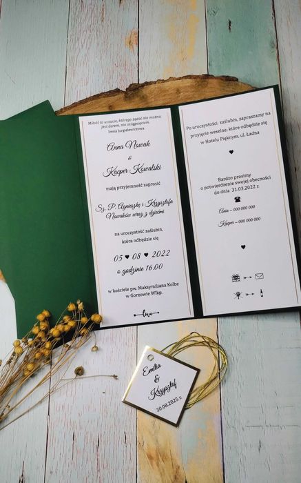 Zaproszenia butelkowa zieleń folderowe